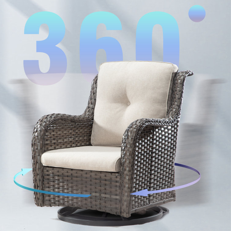 Beige Wicker Swivel Patio Chairs with Cushions, Set of 4