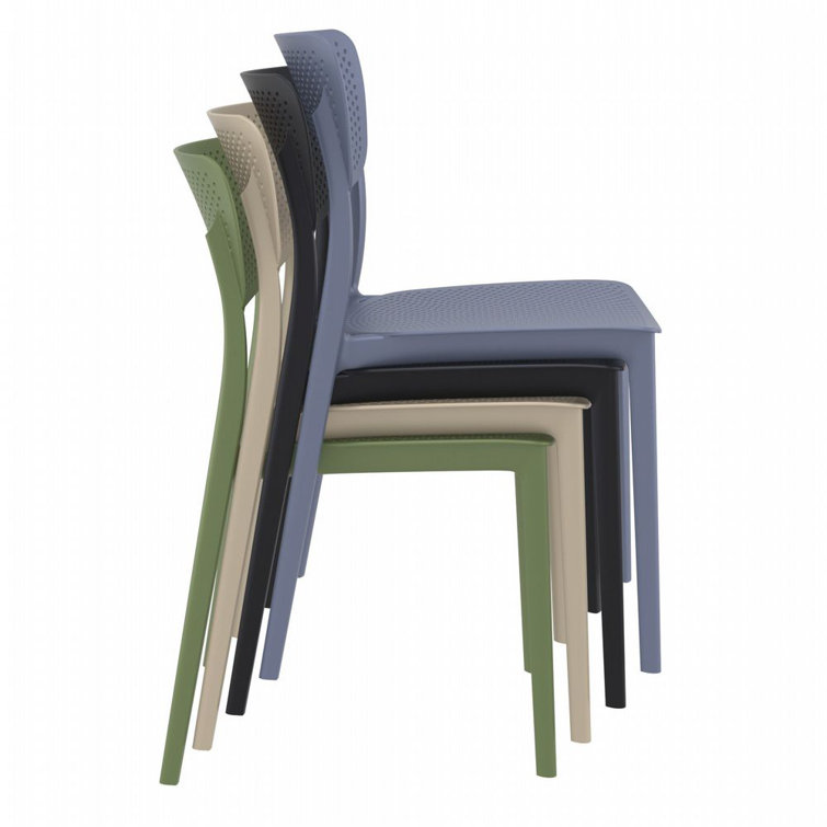 Black Stackable UV Resistant Plastic Outdoor Dining Chairs, Set of 2