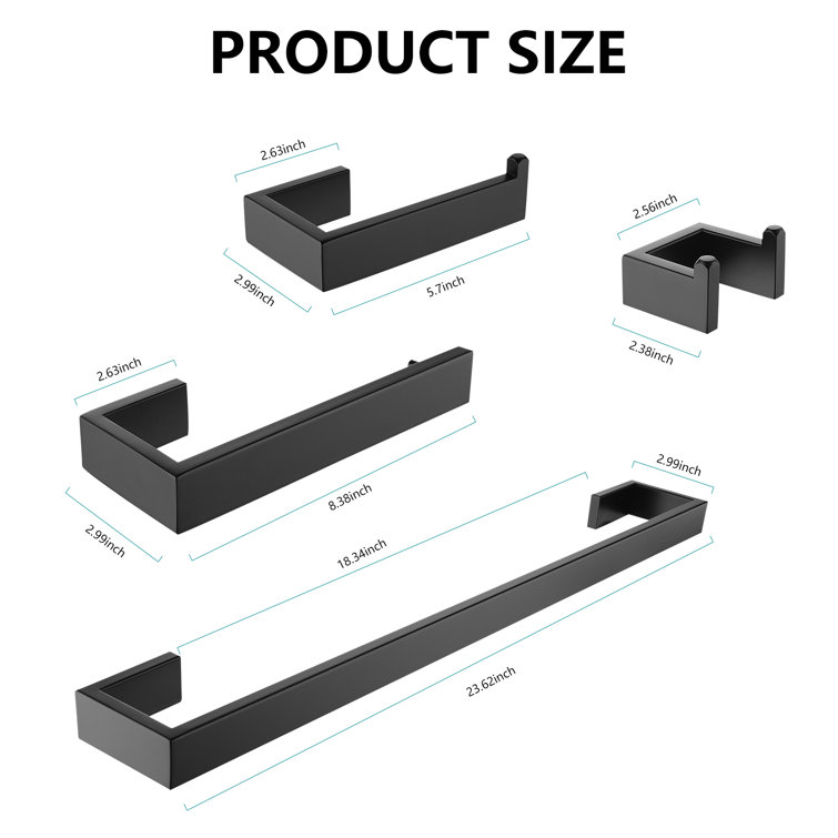 Matte Black 4-Piece Stainless Steel Bathroom Hardware Set