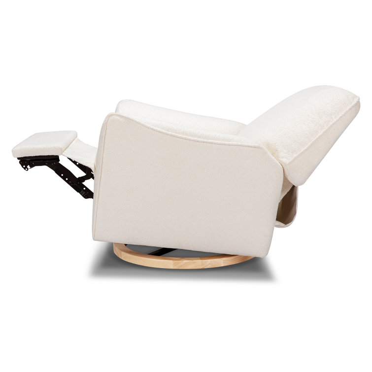 Chantilly Sherpa Oversized Swivel Recliner with Light Wood Base