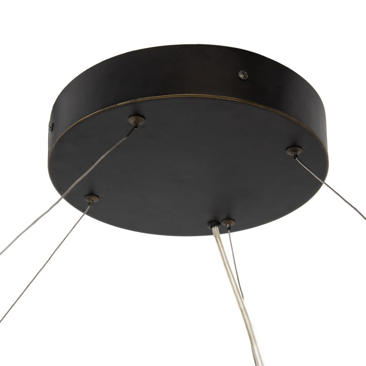 Contemporary Bronze Oak Veneer LED Chandelier 33"
