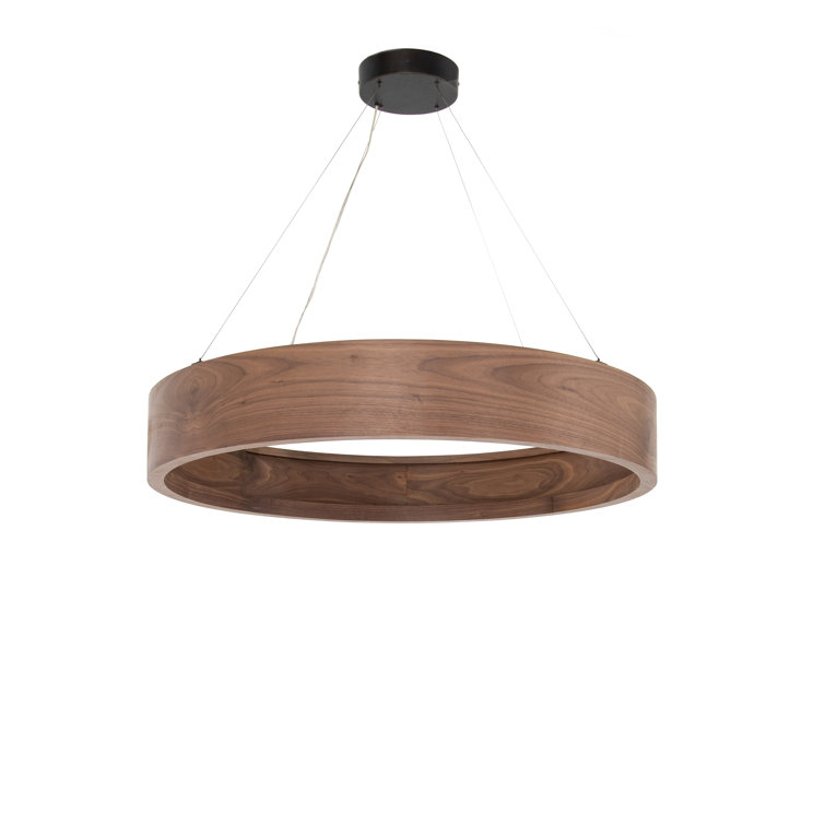 Contemporary Bronzed 33" Walnut Veneer LED Chandelier