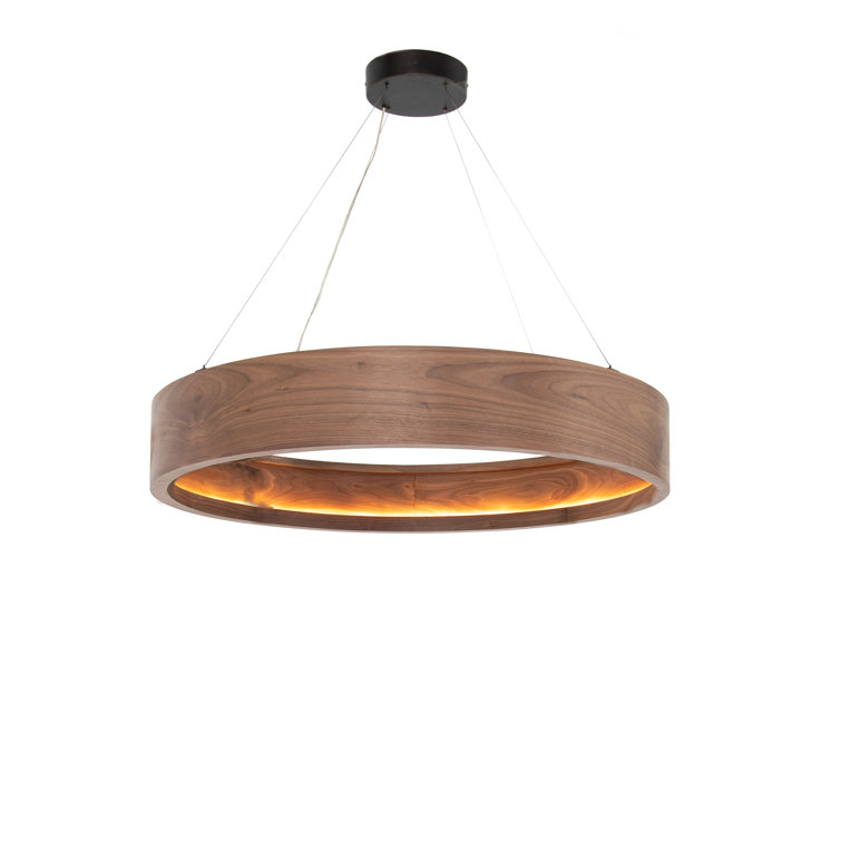 Contemporary Bronzed 33" Walnut Veneer LED Chandelier