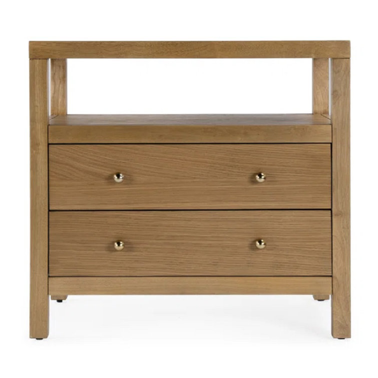 Natural Acacia Wood 2-Drawer Nightstand with Open Shelf