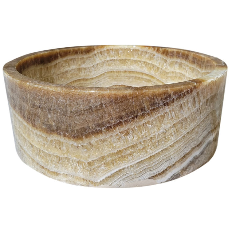 Honey Onyx Circular Stone Vessel Bathroom Sink, 16 inches
