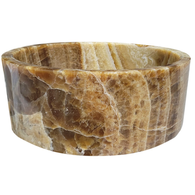 Honey Onyx Circular Stone Vessel Bathroom Sink, 16 inches