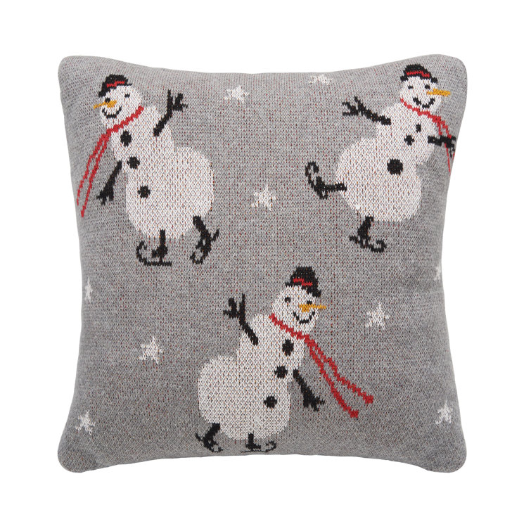 Gray Knitted Snowman Christmas Throw Pillow