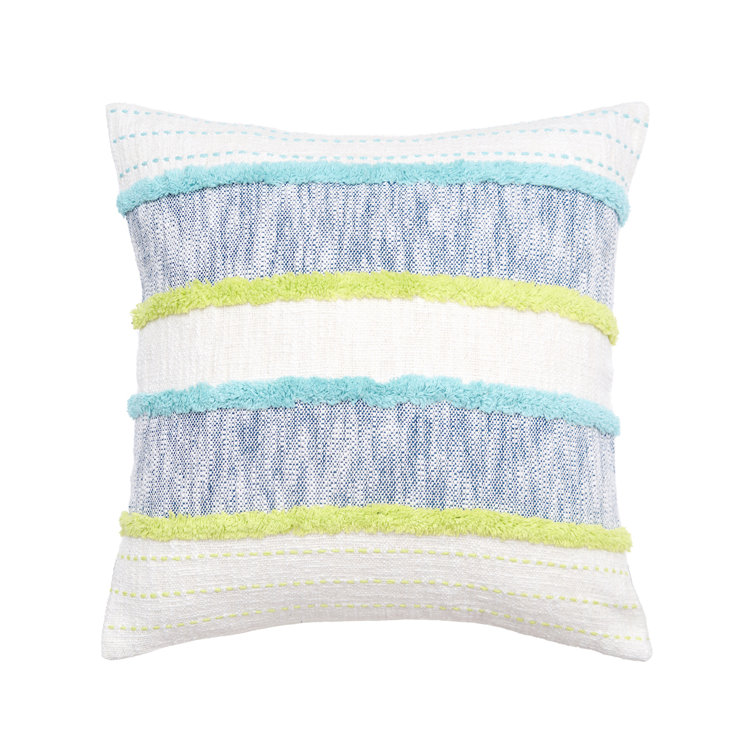 Blue Embroidered Cotton Square Throw Pillow 20"