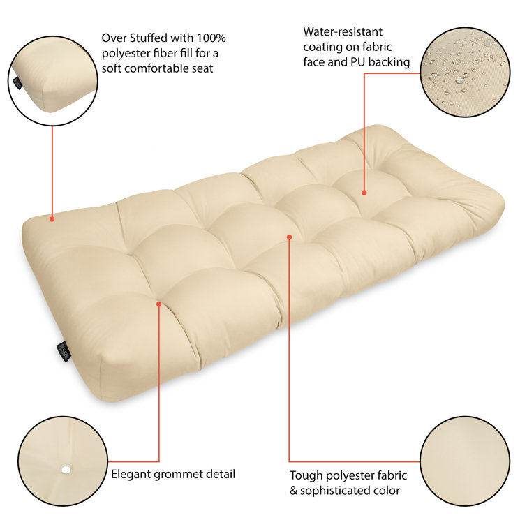 Soft Beige Polyester Outdoor Bench Cushion, 42" Wide
