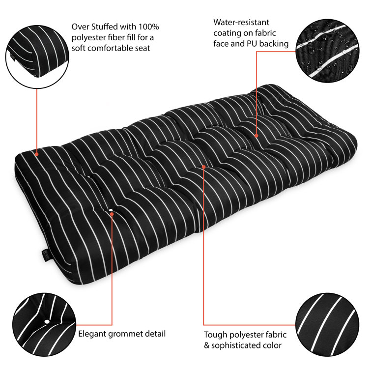 Black Ink Stripe 54" Wide Outdoor Bench Cushion