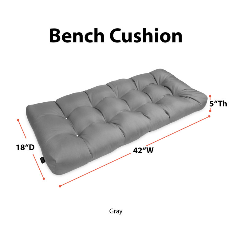 Moon Mist Gray Tufted Polyester Outdoor Bench Cushion