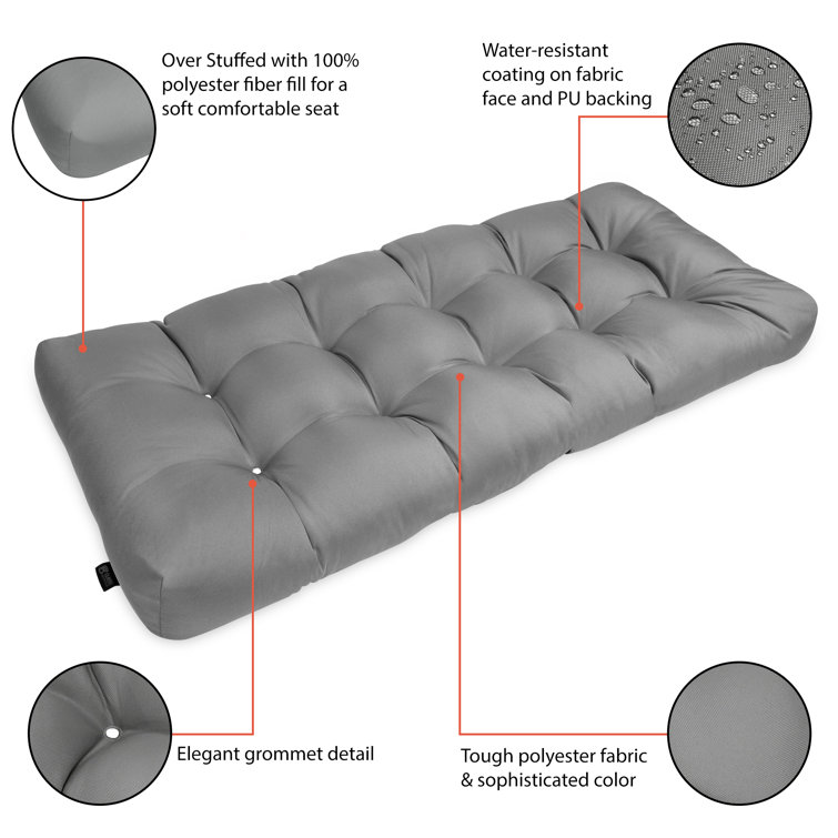 Moon Mist Gray Polyester Outdoor Bench Cushion, 54" Wide
