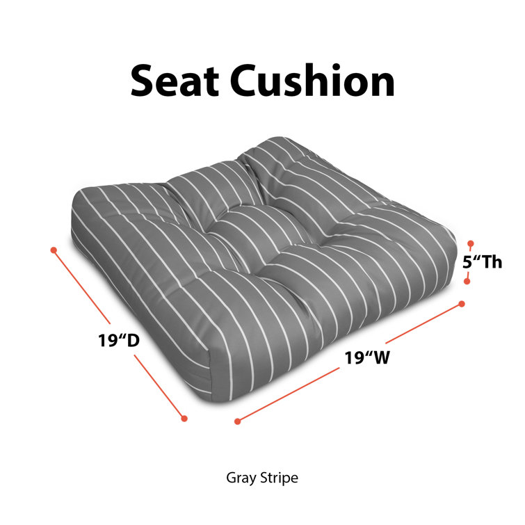 Gray Striped Polyfill Outdoor Square Chair Cushion Set