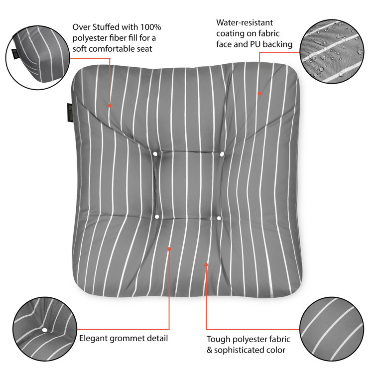 Gray Striped Polyfill Outdoor Square Chair Cushion Set