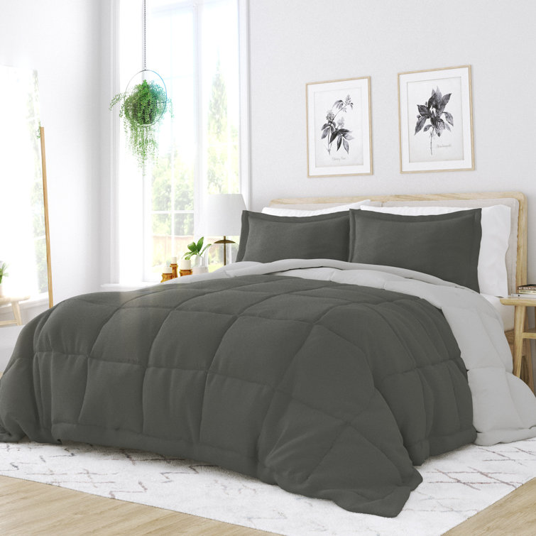 King Gray Reversible Down Alternative Microfiber Comforter Set