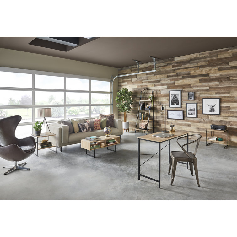 Natural MDF Rectangular Coffee Table with Black Metal Sled Base and Storage