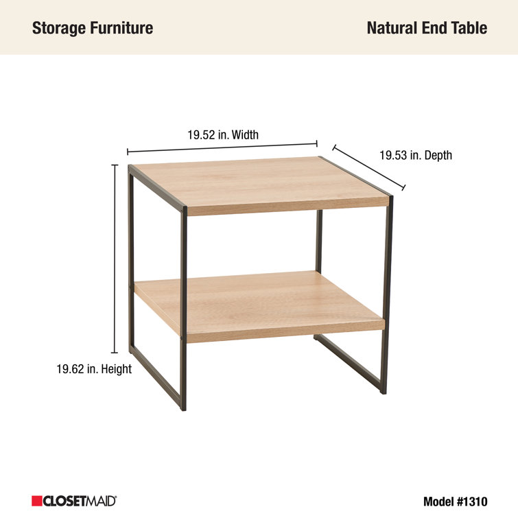 Natural Wood and Black Metal Square Side Table with Storage Shelf