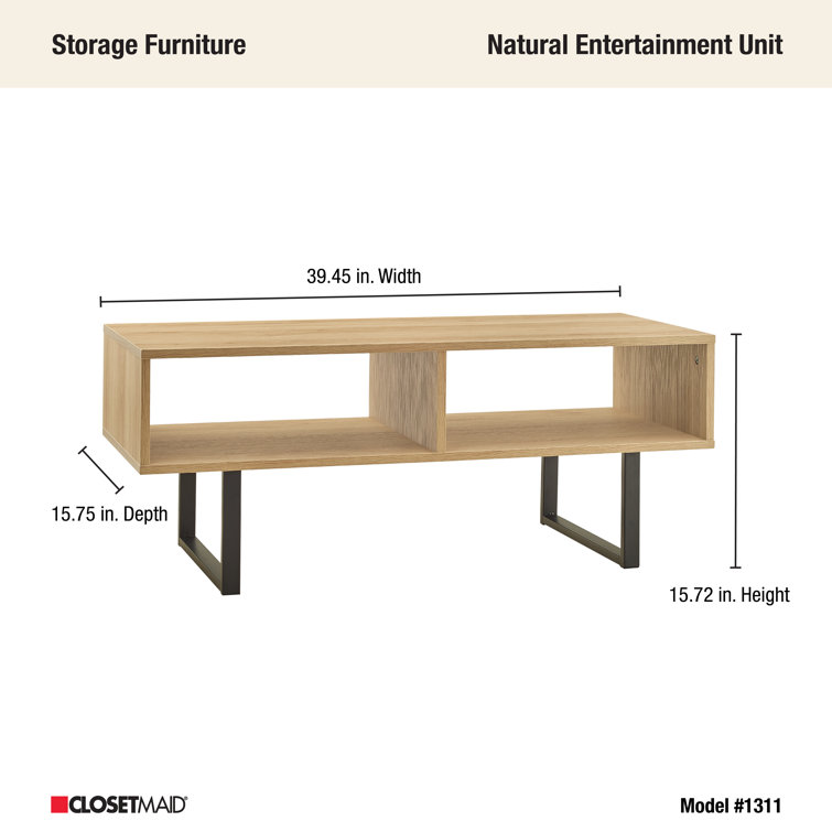 Natural MDF Rectangular Coffee Table with Black Metal Sled Base and Storage