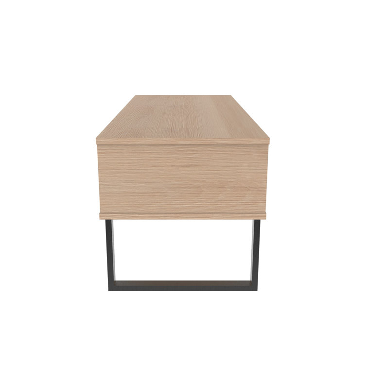 Natural MDF Rectangular Coffee Table with Black Metal Sled Base and Storage