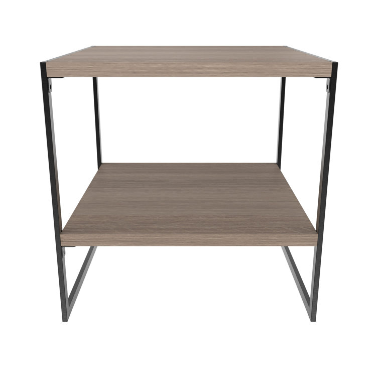 Weathered Gray and Black 2-Tier Wood and Metal End Table