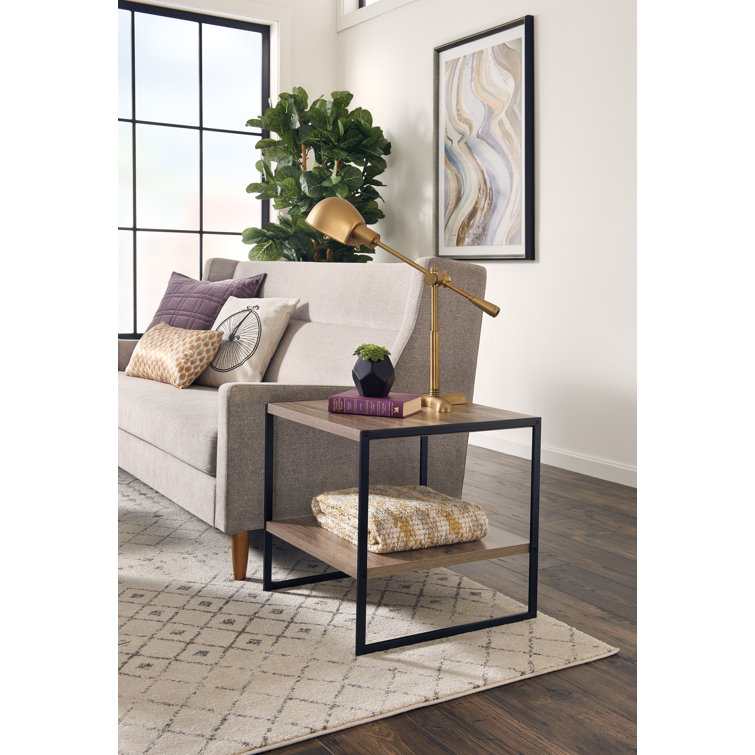 Weathered Gray and Black 2-Tier Wood and Metal End Table