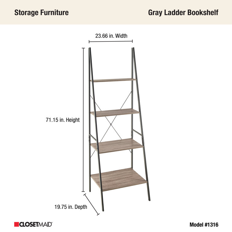 Weathered Gray 4-Tier Wood and Metal Ladder Shelf