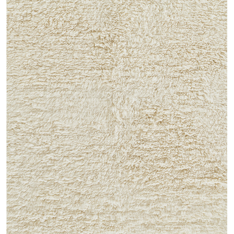 Ivory Handwoven Wool Shag Rug with Tassel Fringe, 5 ft x 8 ft