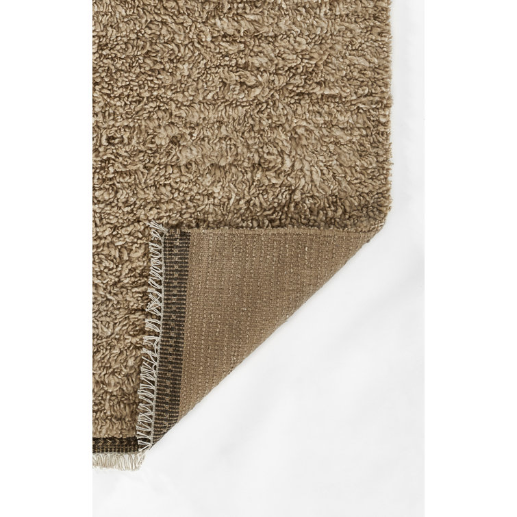 Natural Brown Handwoven Wool Shag Area Rug, 5' x 8'