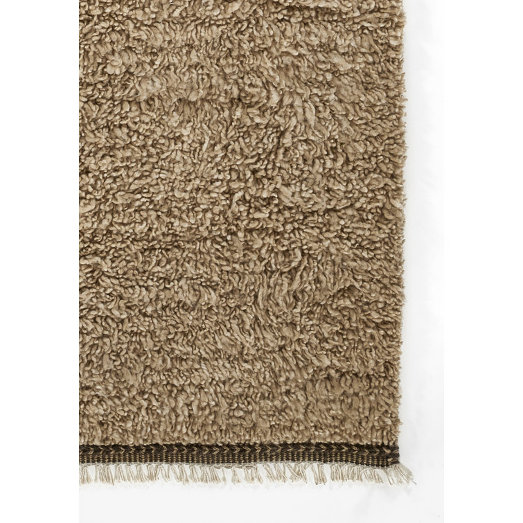 Natural Brown Handwoven Wool Shag Area Rug, 5' x 8'