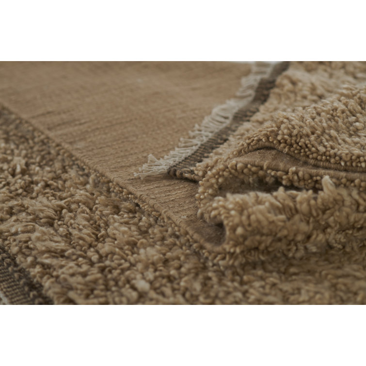 Natural Brown Handwoven Wool Shag Area Rug, 5' x 8'
