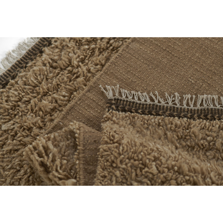 Natural Brown Handwoven Wool Shag Area Rug, 5' x 8'
