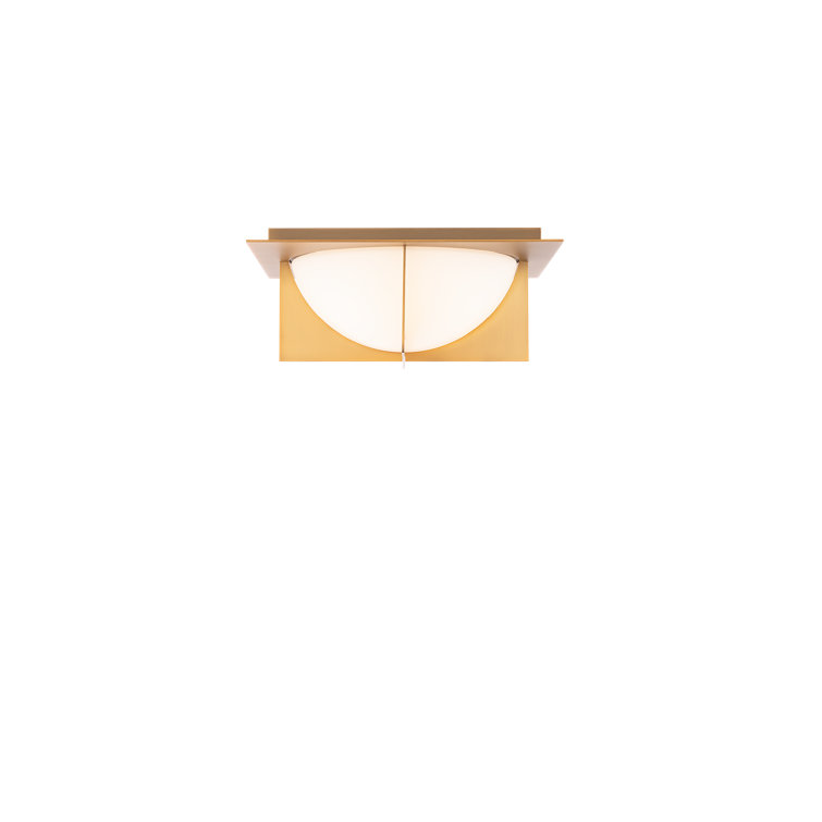 Aged Brass Modern LED Bowl Flush Mount with Etched Opal Glass