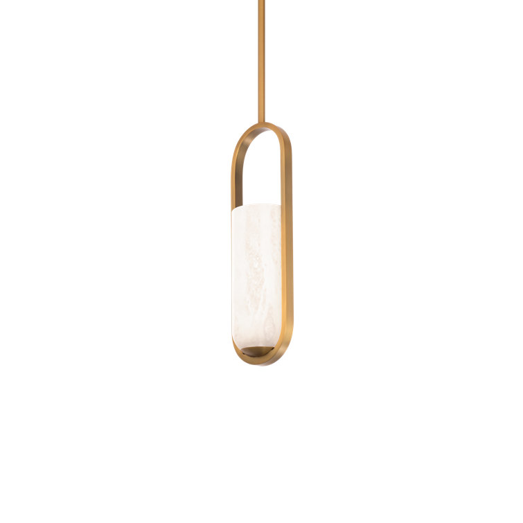 Rollins Aged Brass Mini LED Pendant with Alabaster Shade
