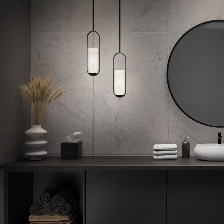 Rollins Aged Brass Mini LED Pendant with Alabaster Shade