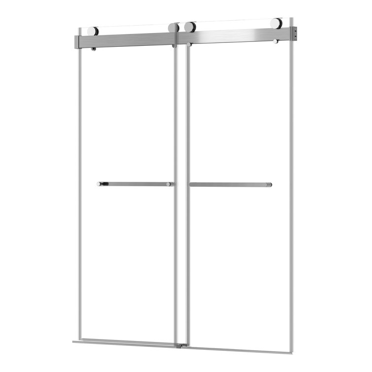 Brushed Nickel Frameless Sliding Shower Door with Tempered Glass
