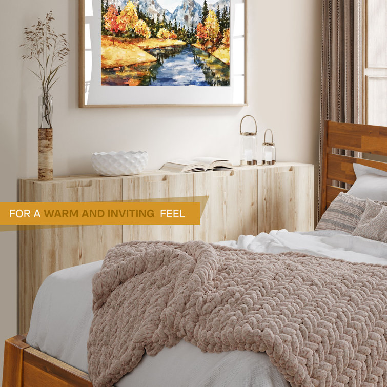 Caramel Acacia Wood Queen Platform Bed Frame with Headboard