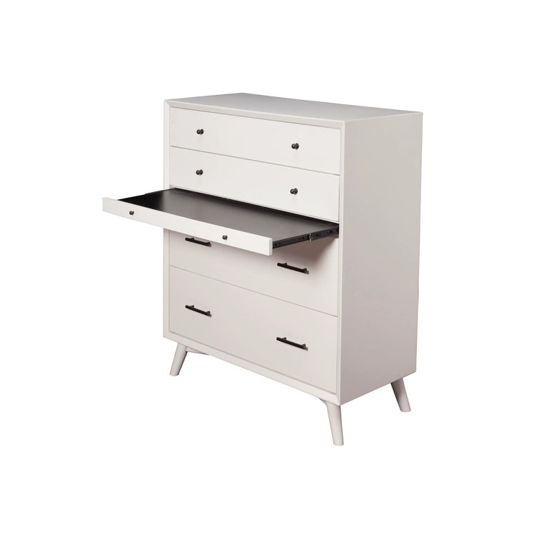 White Mid-Century Modern Solid Wood 4-Drawer Chest