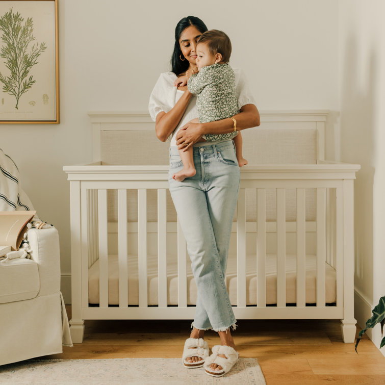 Darlington Warm White 4-in-1 Convertible Upholstered Crib