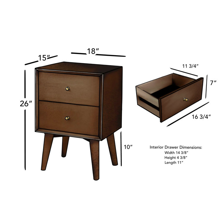Flynn Transitional Walnut Mahogany 2-Drawer Nightstand