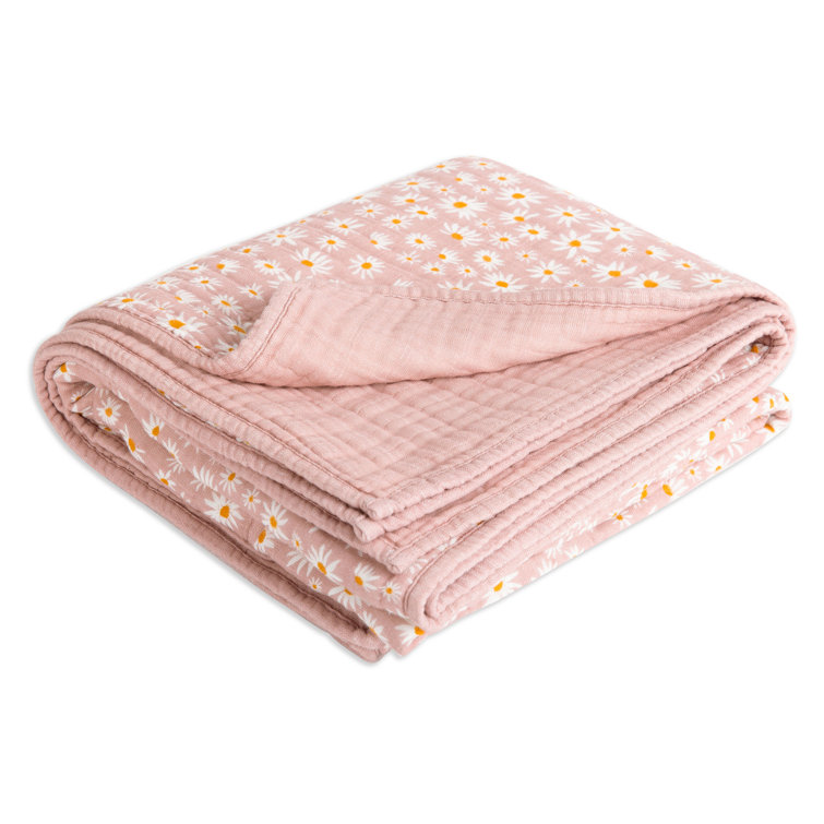 Blush Pink Organic Cotton Daisy Toddler Quilt