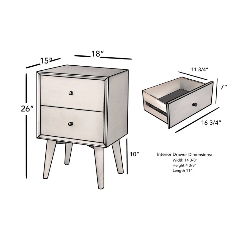 Elegant White Mahogany 2-Drawer Mid-Century Modern Nightstand