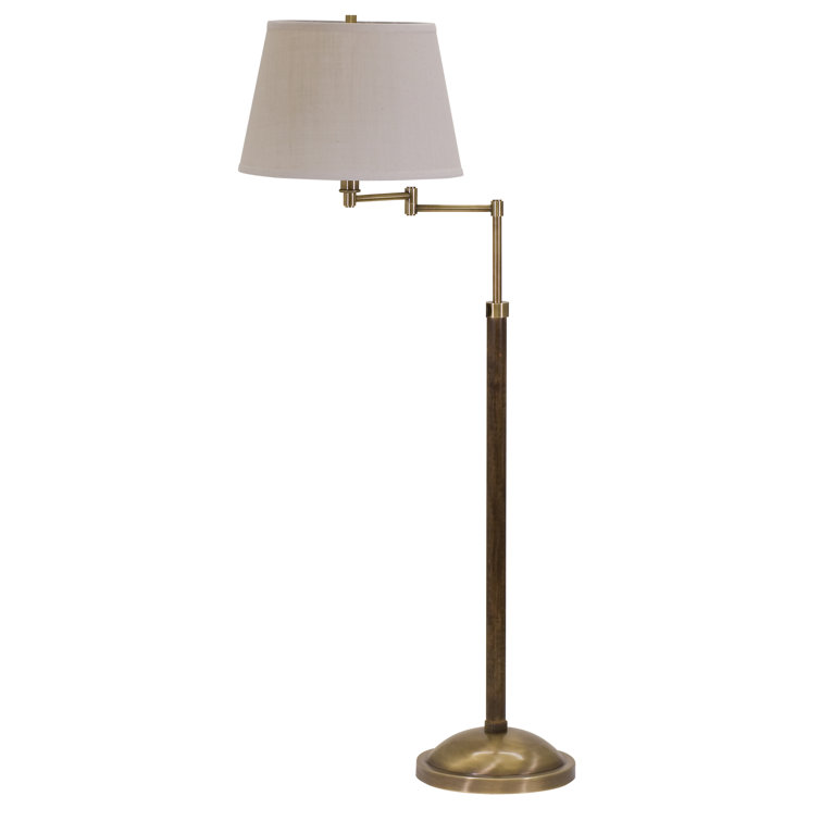 Antique Brass Adjustable Swing Arm Floor Lamp with Off-White Shade
