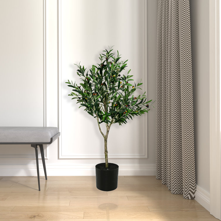Modern 48" Faux Olive Tree in Sleek Black Planter