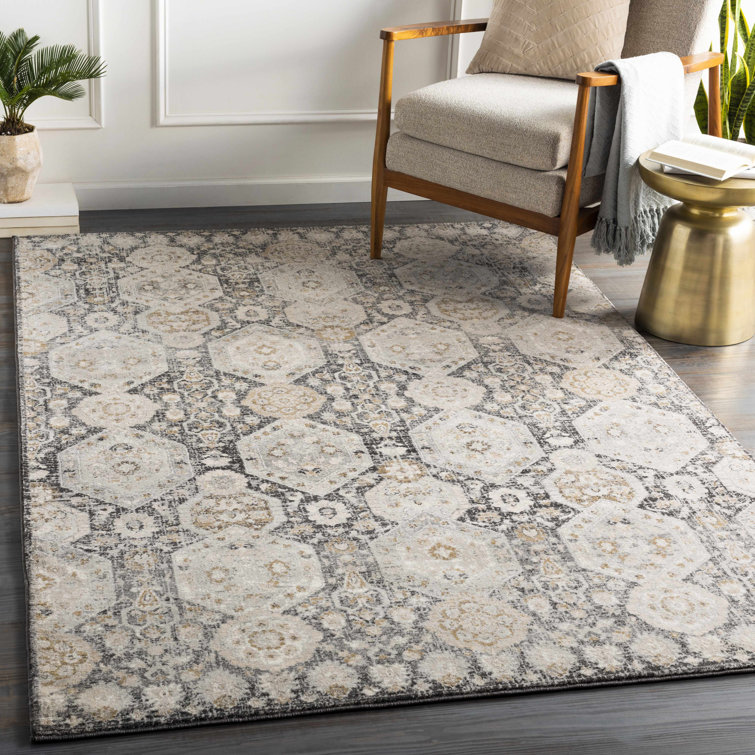 Orizaba Reversible Black Synthetic 5'3" x 7'3" Geometric Rug
