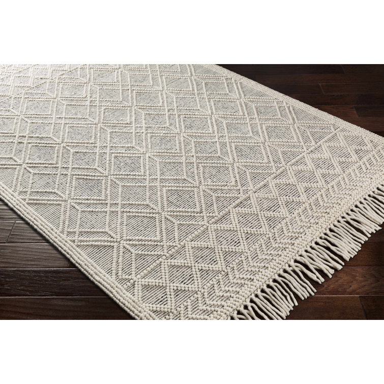 Ivory Diamond Handwoven Wool Rectangular Rug 8'10" x 12'