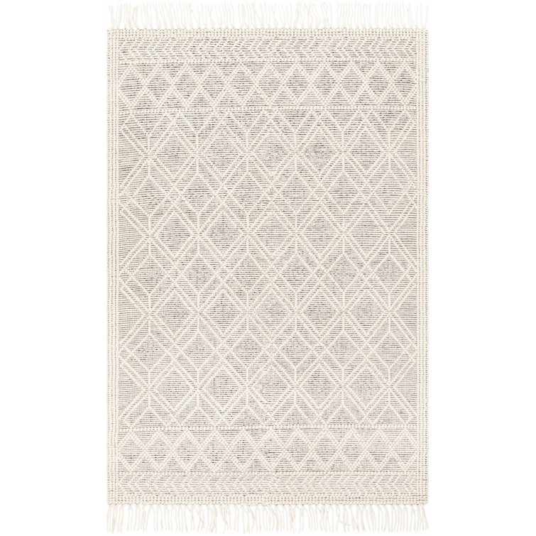 Ivory Diamond Handwoven Wool Rectangular Rug 8'10" x 12'