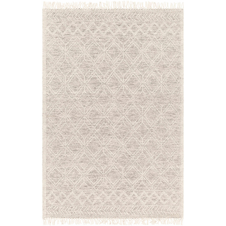 Ivory Diamond Handwoven Wool Rectangular Rug 8'10" x 12'