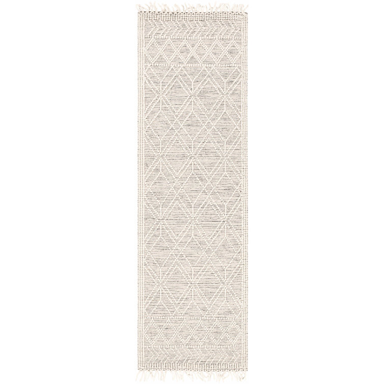 Ivory Diamond Handwoven Wool Rectangular Rug 8'10" x 12'