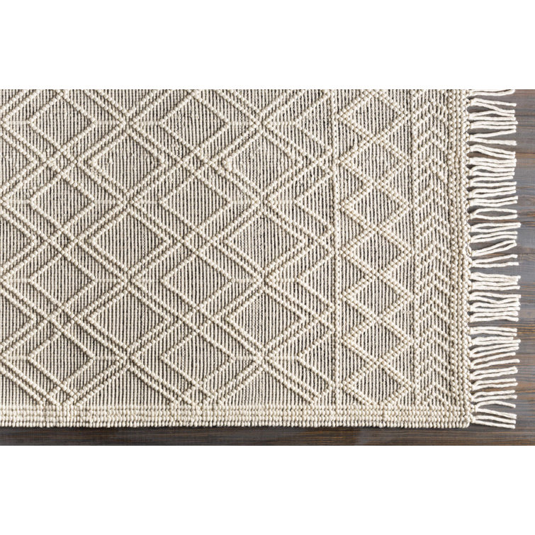 Ivory Diamond Handwoven Wool Rectangular Rug 8'10" x 12'