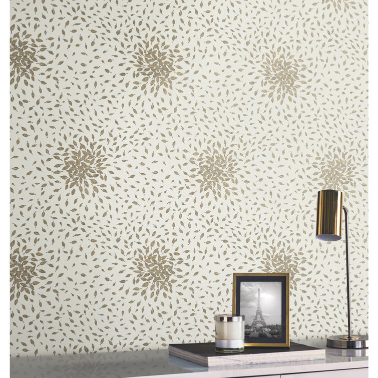 Cream and Gold Petite Leaves Floral Removable Wallpaper